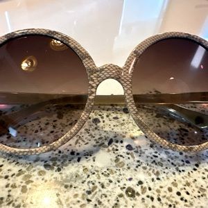 Tory Burch ivory cream snakeskin round oversized sunglasses